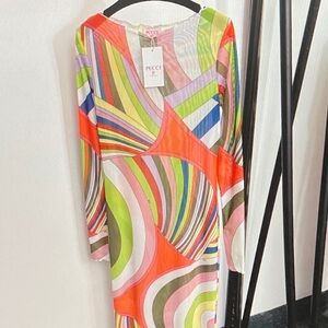 Emilio Pucci Long Sleeve Multicolor Swirl Dress